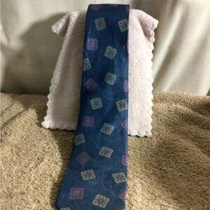 Hunter Deep Blue Silk Tie with Purple and Green Squares